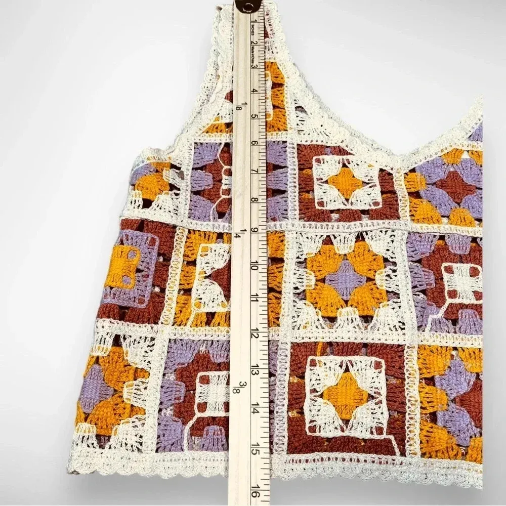 KIRIOUS LOS ANGELES Boho Crochet Granny Square Cropped Top Small | EUC - Image 6