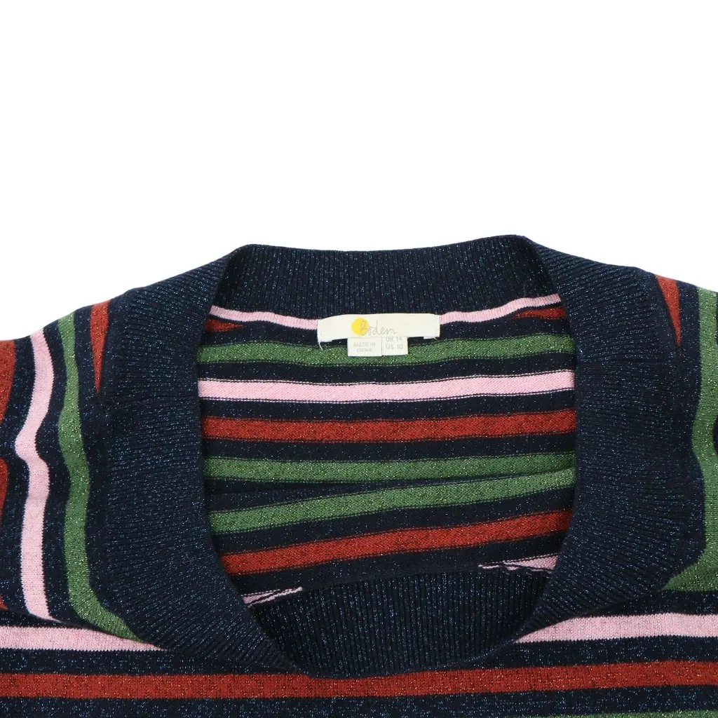 Boden Mabel Wool Cotton Metallic Bishop Sleeves Striped Boatneck Sweater 10 Blue - Image 5