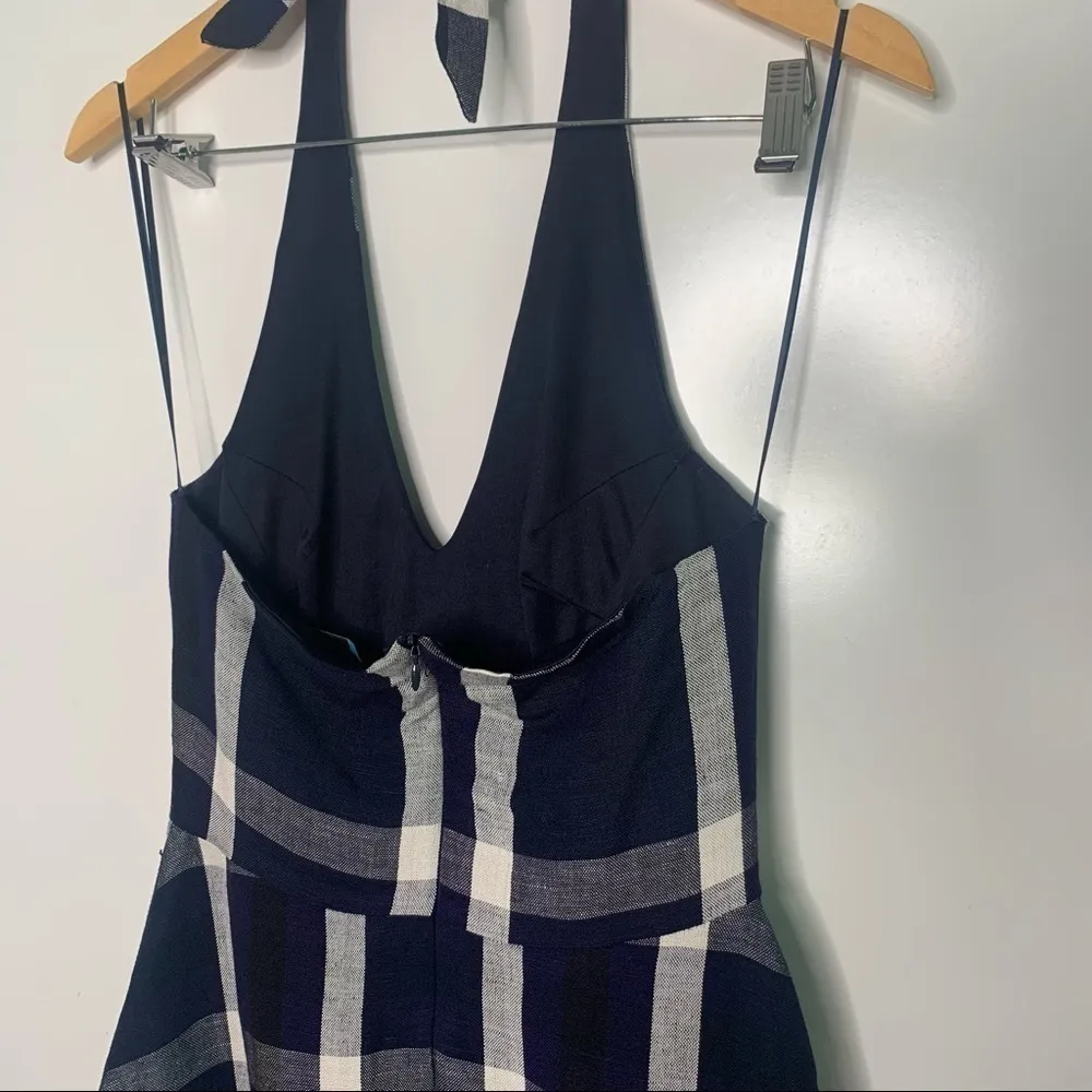 Eva Franco Anthropologie Anya Navy Plaid Linen Blend Halter Dress Size 2 Blue - Image 10