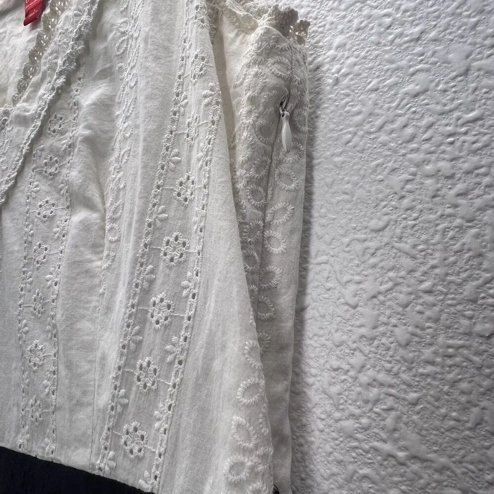 Oscar Oscar de la Renta Womens V Neck Eyelet Lace Dress White Black Size 6 - Image 6