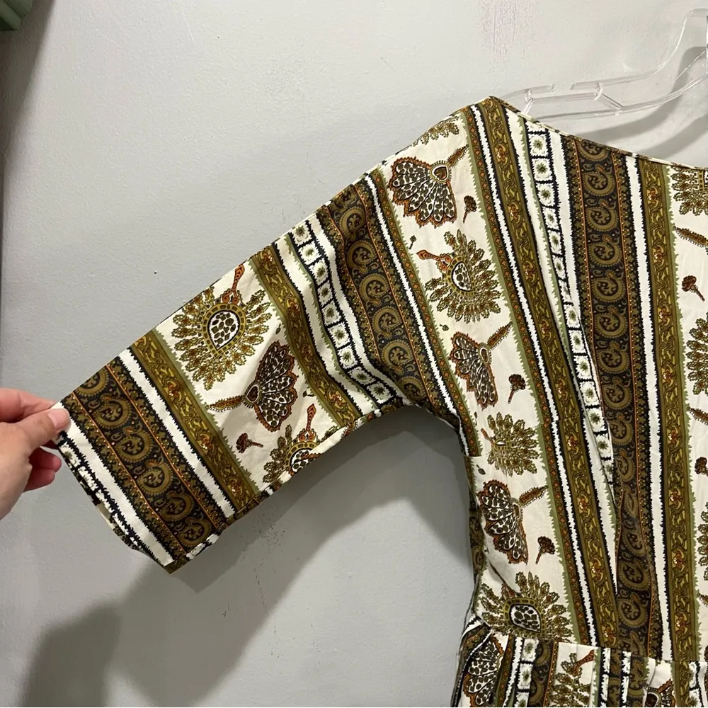 Vintage homemade dress Size 4 fit and flare Zip Neutral Sleeves Cotton - Image 5