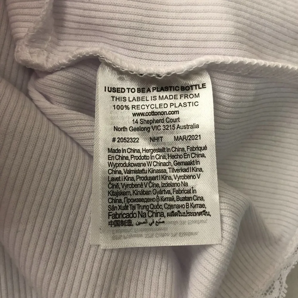 Cotton On Womens Crop Top Ribbed Knit Lace Trim V Neck White Size L - Image 4