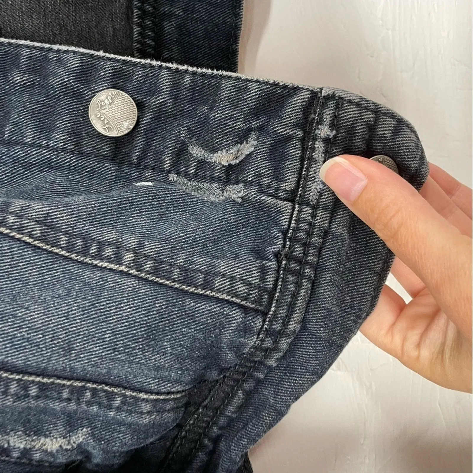 Free People Denim Hoodie Jacket With Grey Sweater Sleeve Womens S Blue Jean - Image 6