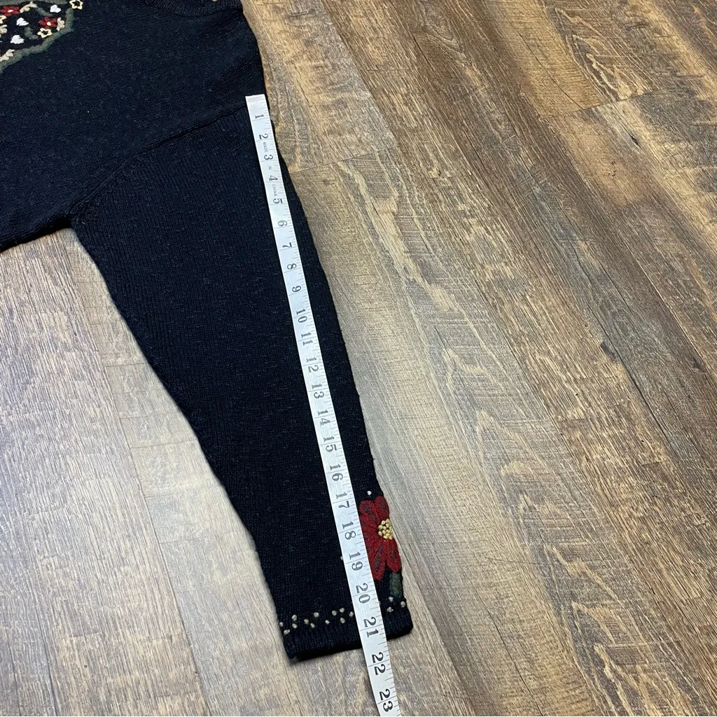 Vintage Woolrich Wool Holiday Sweater Womens Medium Embroidered Christmas Black - Image 9