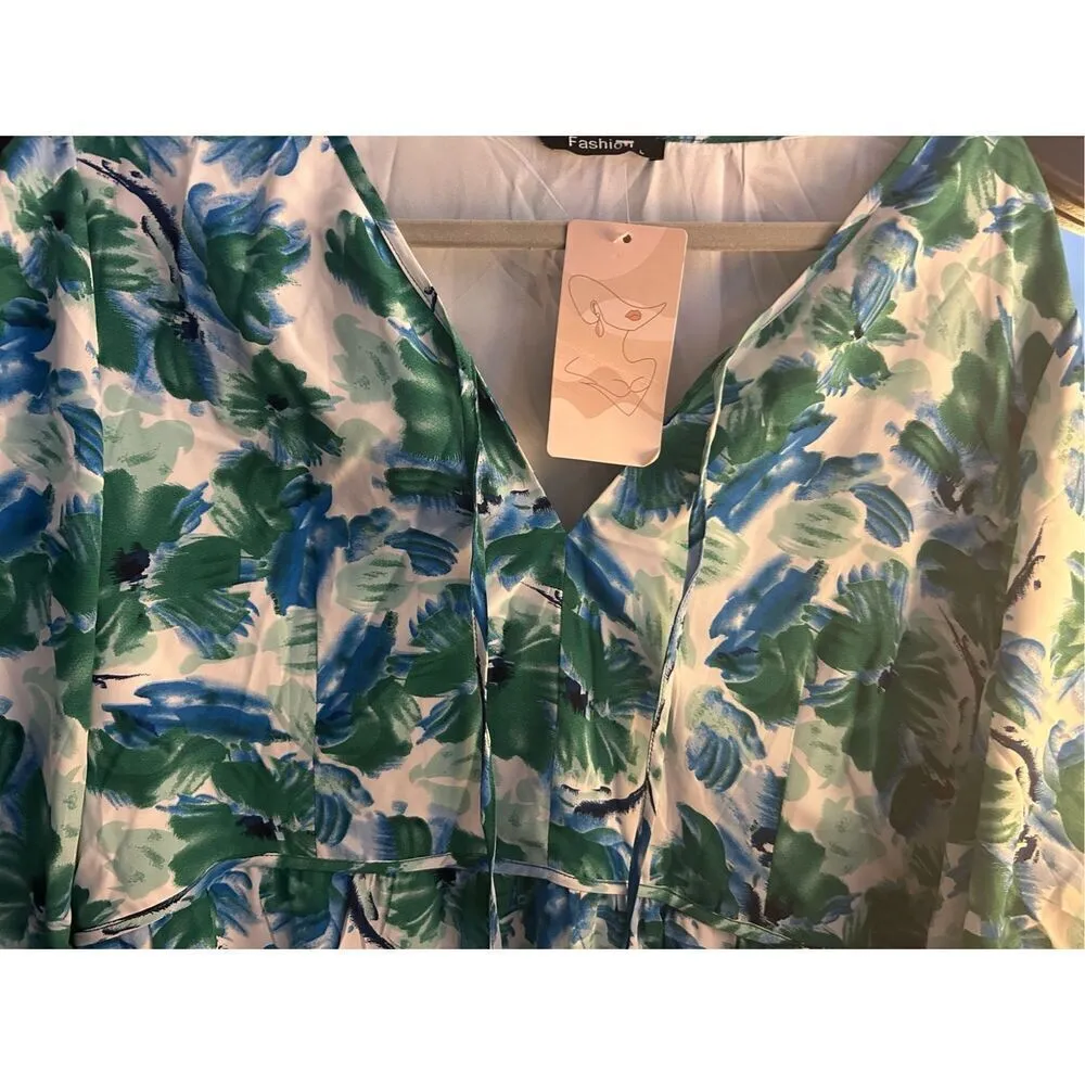 NEW Loose Oversized Floral Sundress Boho Flowy Vacation Maxi Dress L - Image 3