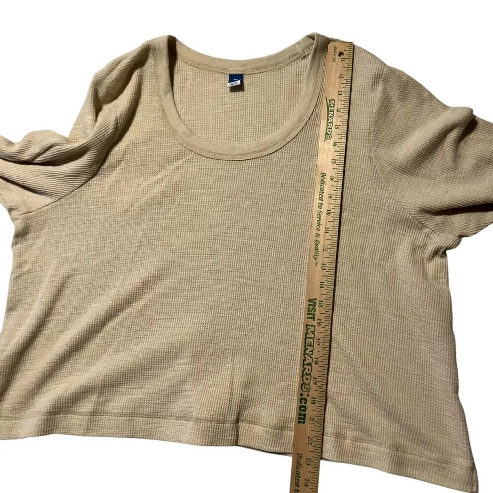 Old Navy Women's XXL Thermal Cropped Long Sleeve T-shirt Tan Neutral Casual Cozy - Image 4