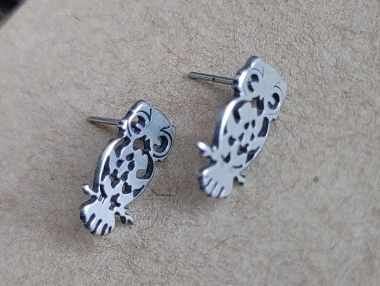 Silver Stainless Owl Necklace Earrings Set - Image 5