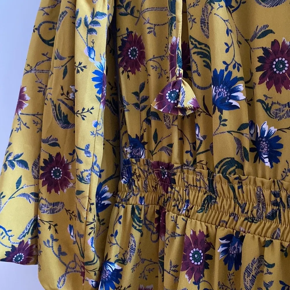MISA Los Angeles Violet Dress Marigold Yellow Floral Smocked‎ Waist Size XS - Image 6