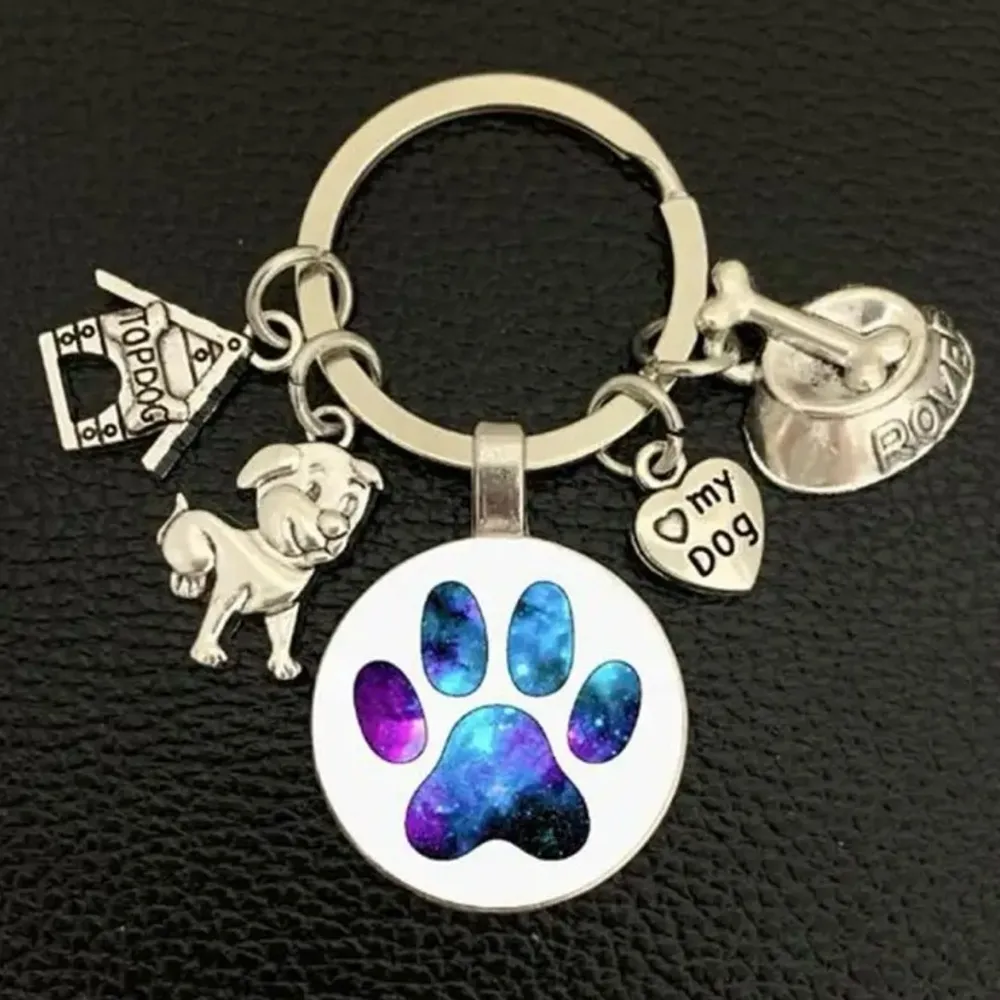 Dog, Bowl, House, Heart, Dog Charm Keychain NWT Blue - Image 3