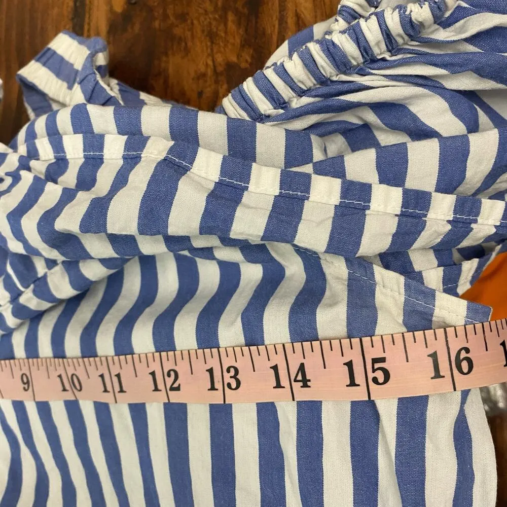 WHIT Two Vertical Striped Open Shoulder Ruffle Dress Blue White Size Small - Image 7
