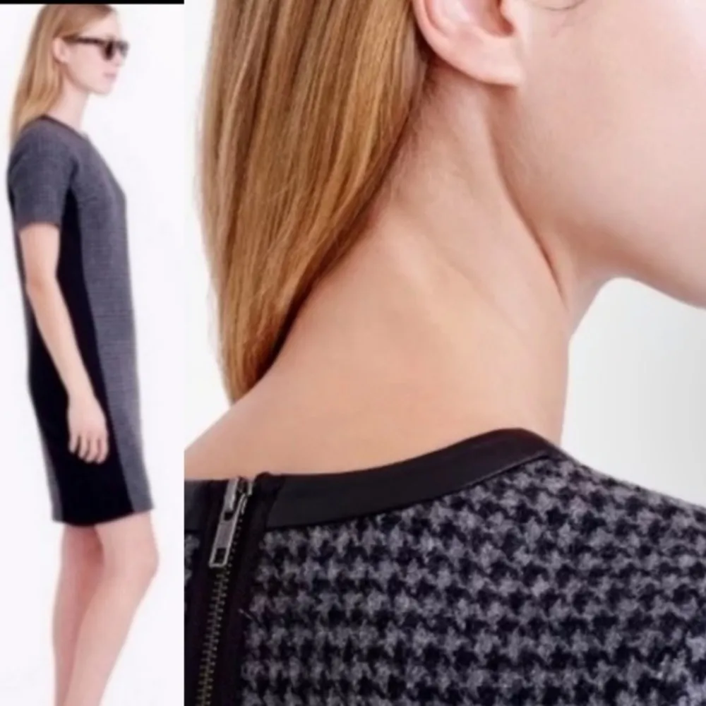 J..Crew wool houndstooth leather Tweed shift dress - Image 2