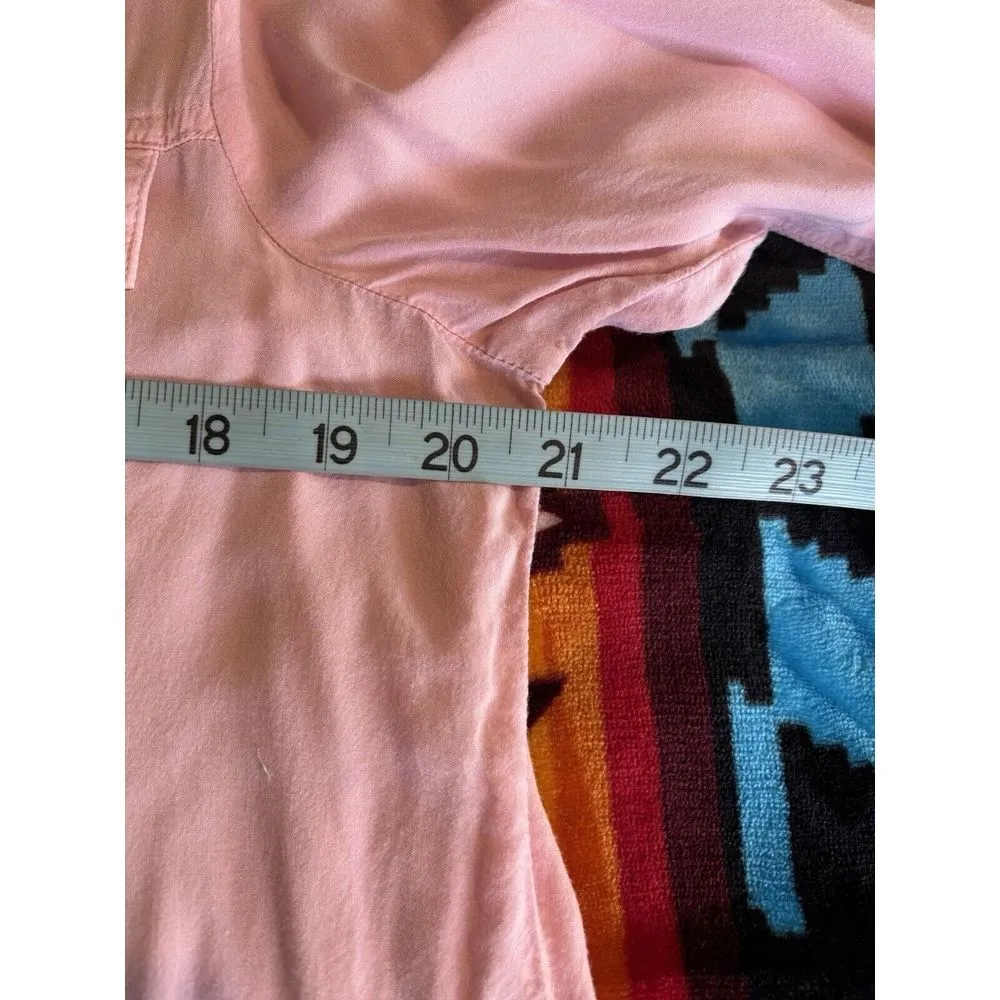 A.n.a Pink Button Up Long Sleeve‎ Shirt Pocket Size Large Rayon - Image 6
