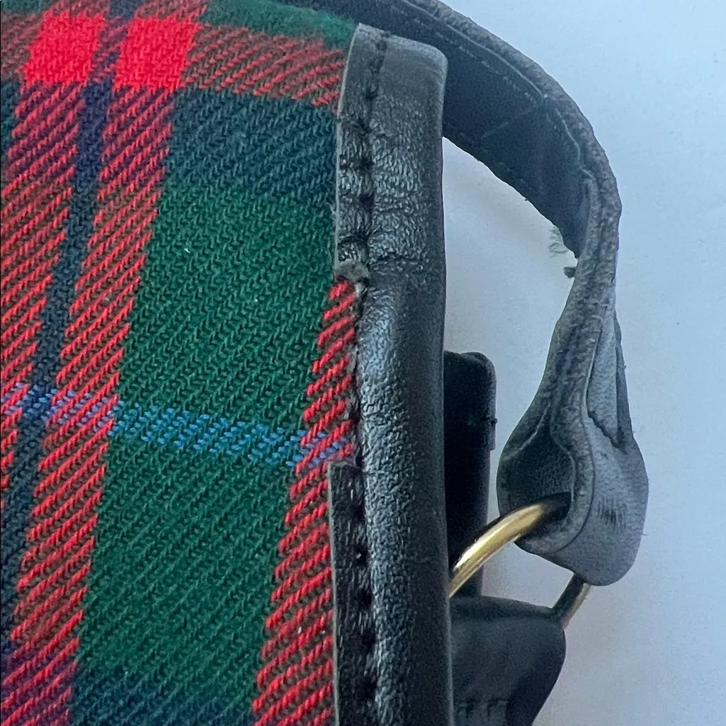 Vtg 90s LL Bean Bag Leather & Tartan Plaid Crossbody Purse 🗝️ Black - Image 12