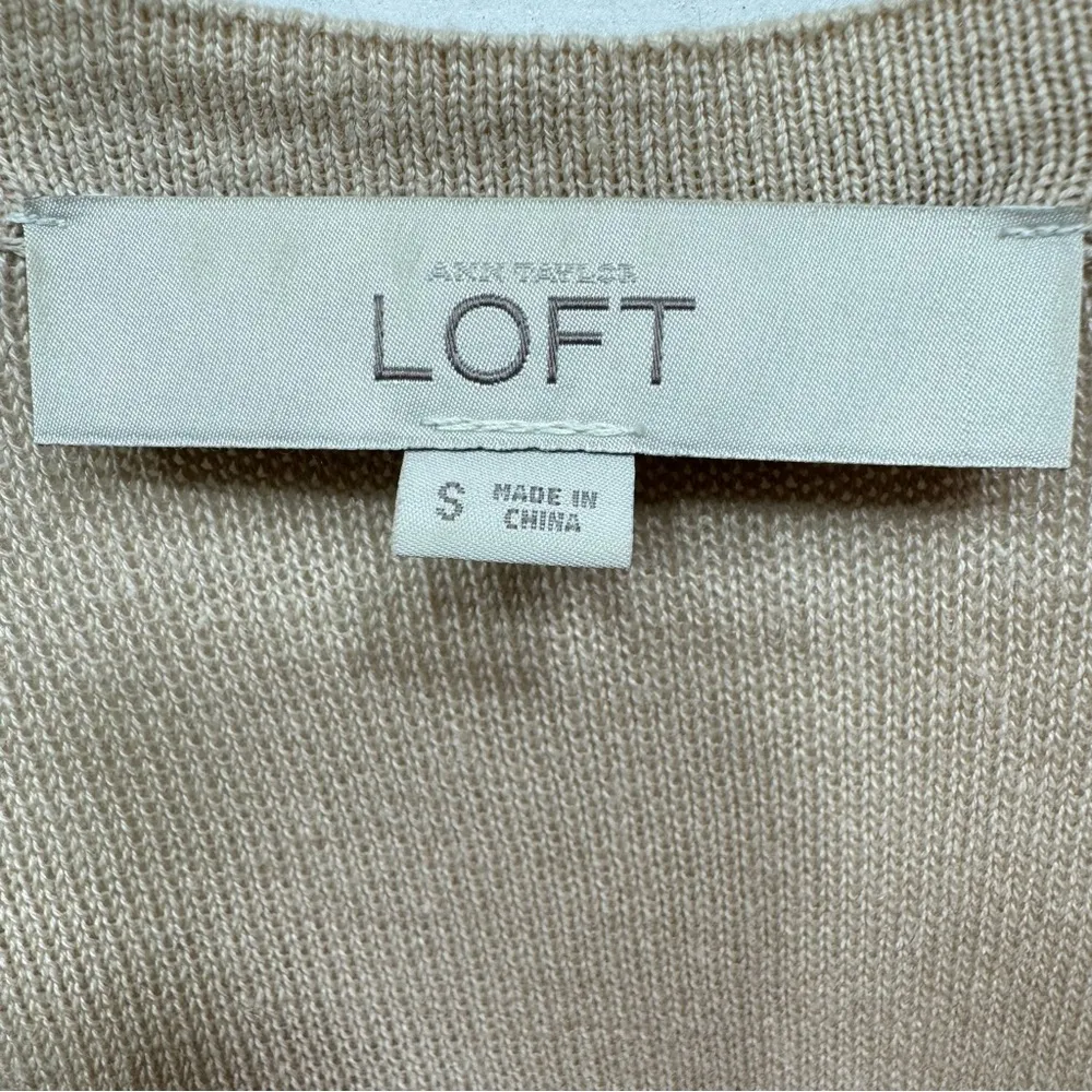 Loft Beige Linen Cotton Blend Mixed Knit Open Front Cardigan with Sequins Small - Image 9