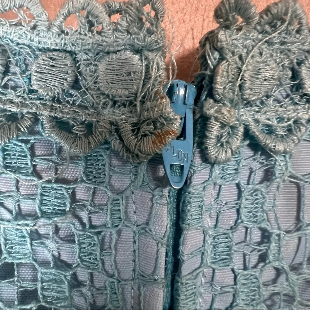 VTG 1970s Bernie Bee NY Long Sleeve Maxi Dress Blue Lace Chiffon Gown AMAZING! Size 10 - Image 12