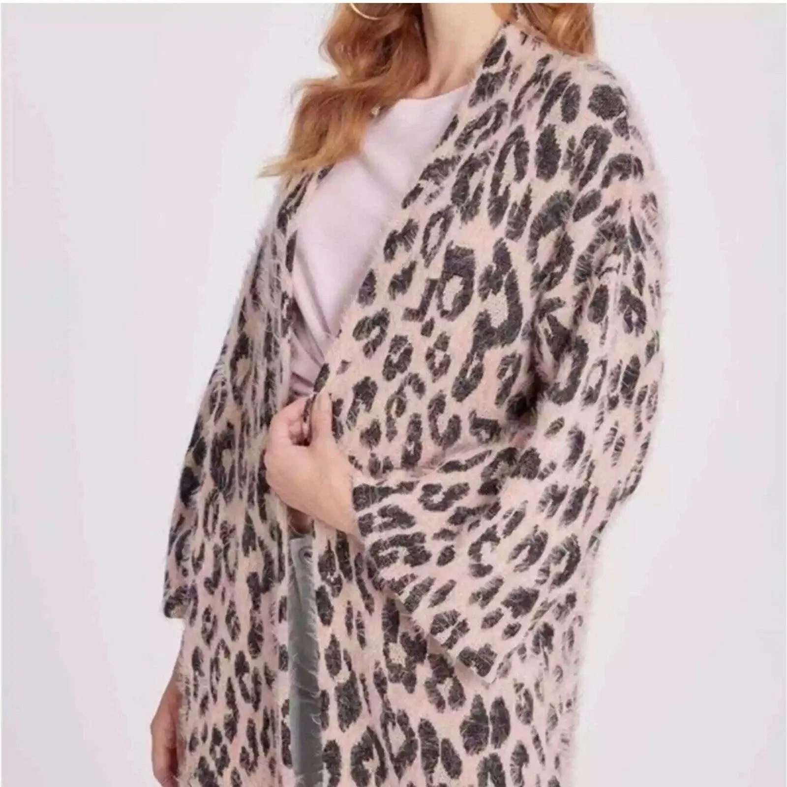 Wildfox Eyelash Open front long Cardigan Leopard Size M Casual Chic - Image 2