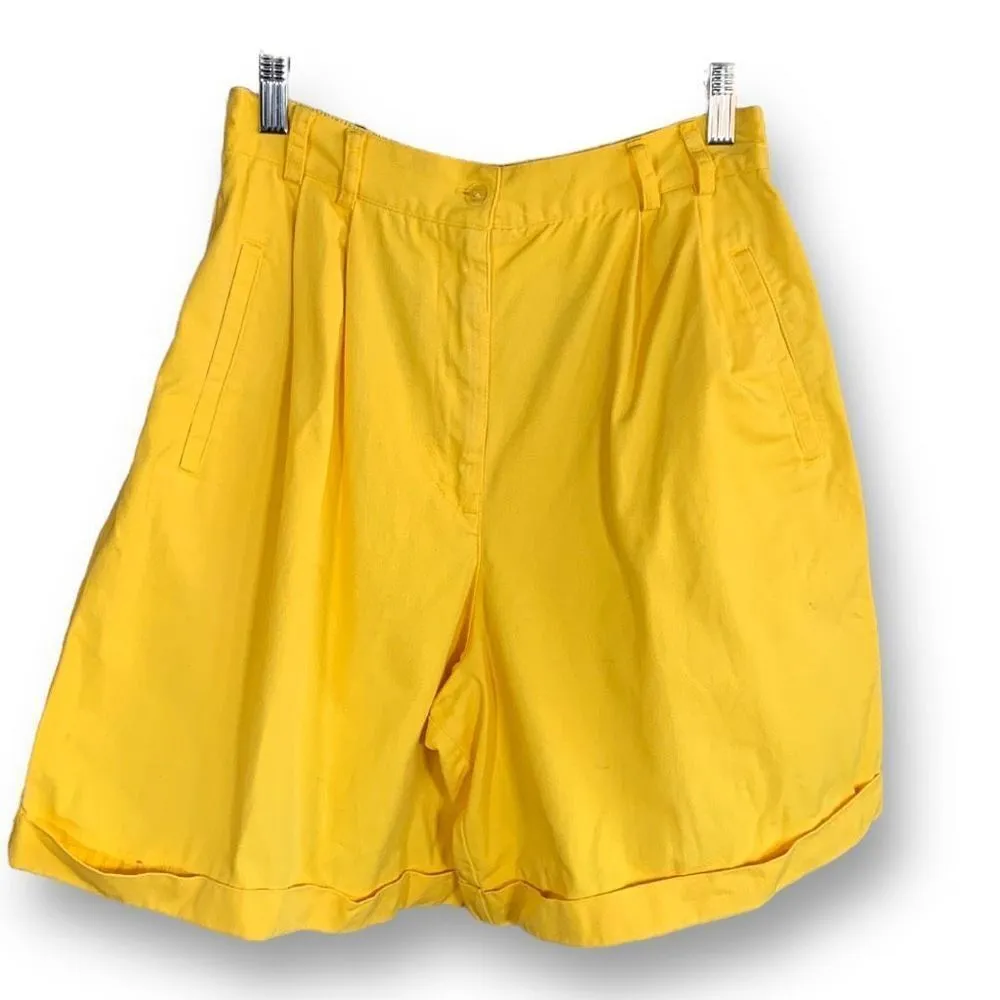 Vintage Russ Shorts Yellow Tailored Pleated High Rise Mom Baggy Wide Leg Size 8 - Image 9