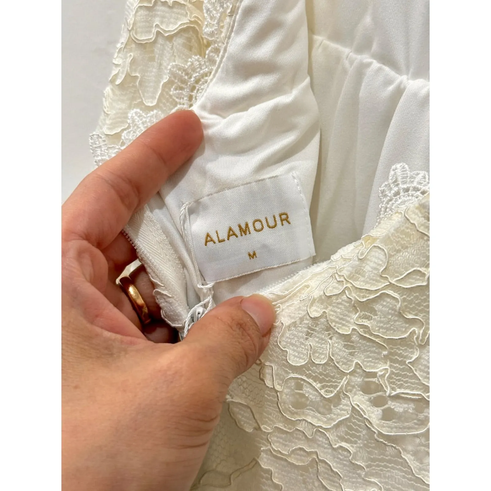 NWT Alamour Caliana Lace High Slit Bustier Gown Dress White Women's Size Medium - Image 4