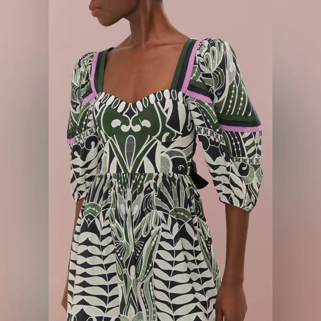 Farm Rio Black Lace Nature Short Sleeve Maxi Dress - Image 3