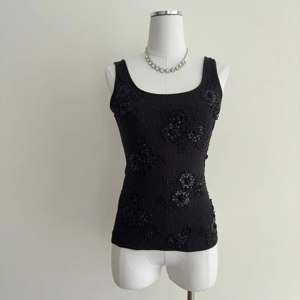 NEW Vivienne Tam Beaded Top Womens Small Sequin Floral Tank Black Dead Stock - Image 3