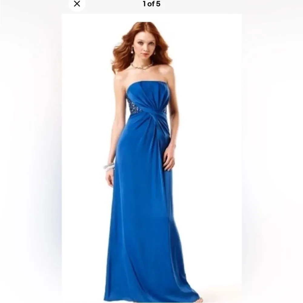 $368 BCBG LARKSPUR BLUE "MARIJA" BEADED STRAPLESS LONG GOWN DRESS size 2 - Image 3