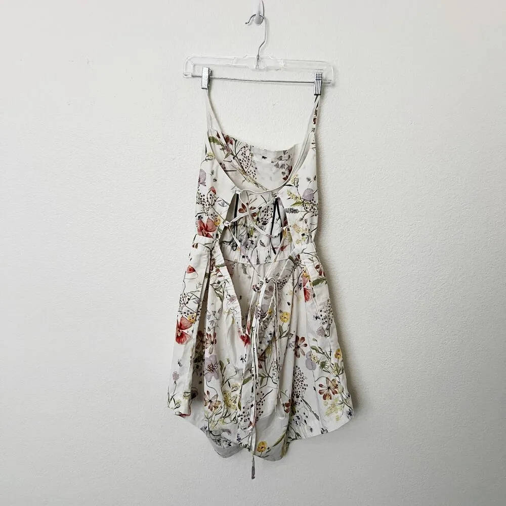 [H&M] Cream Linen Blend Cottagecore Wildflower Floral Print Strappy Romper Sz XL - Image 5