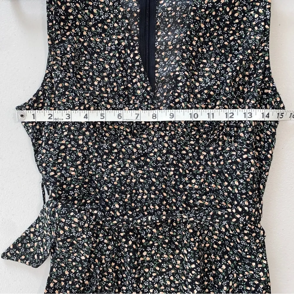 Lulus Fashion Find Black Ditsy Floral Print Ruffled Faux Wrap Midi Dress Medium - Image 10