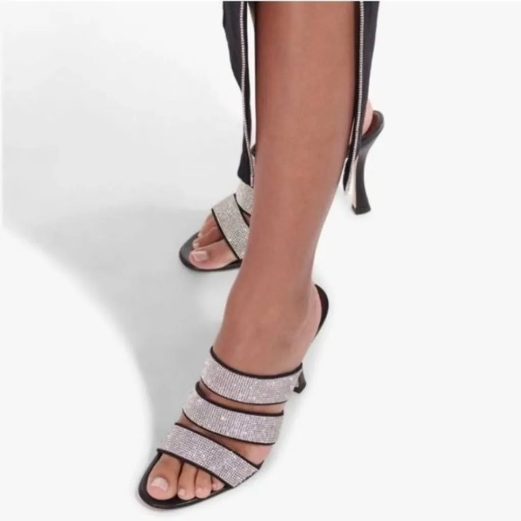 NEW Staud Sonny Rhinestone Sandal Heels 39.5 Black 9.5 Crystal Leather - Image 3