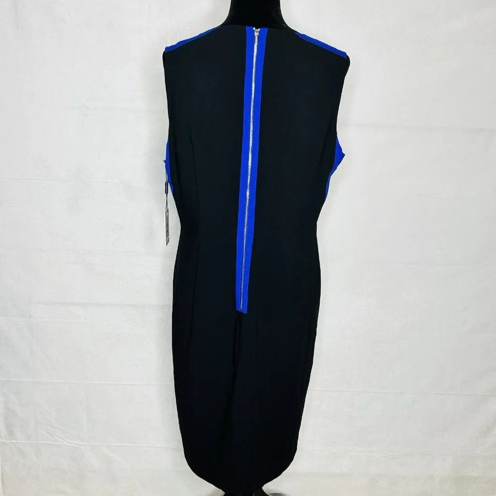 NWT Calvin Klein Womens Blue Black Round Neck Sleeveless Sheath Dress Size 14 - Image 6