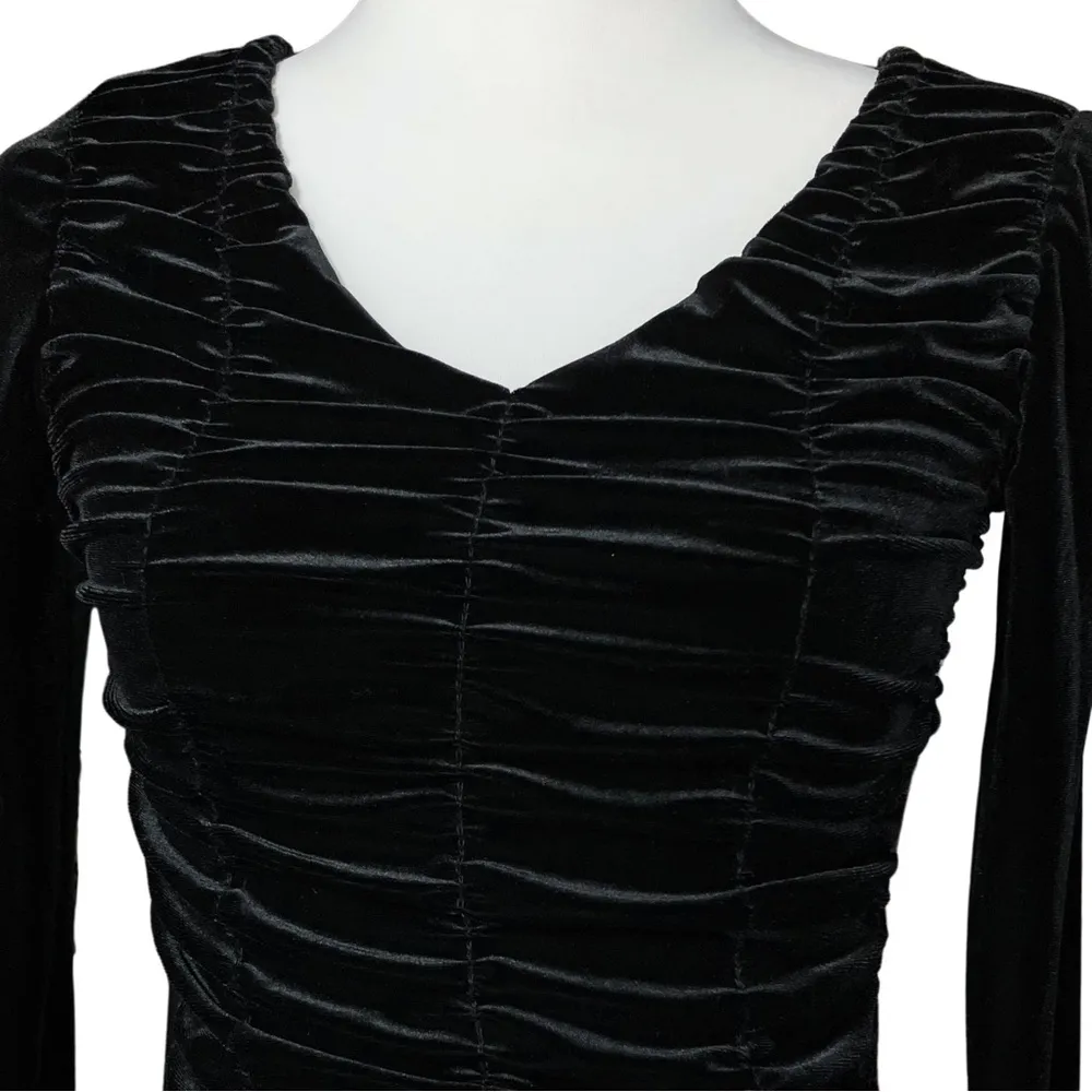 Vintage 80s 90s Black Velvet Gothic Ruched Going Out Top XS Whimsigoth Punk Goth - Image 6