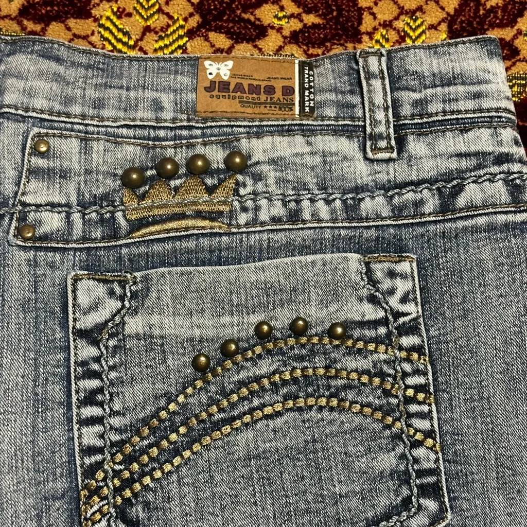 90s vintage gaucho capri wide leg jeans size 13 low rise Blue - Image 2