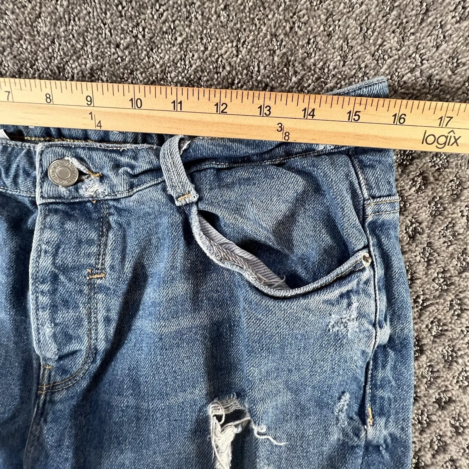 Zara Trafaluc Distressed Ripped Boyfriend Jeans Blue Button Fly Size 6 US 38 EUR - Image 8