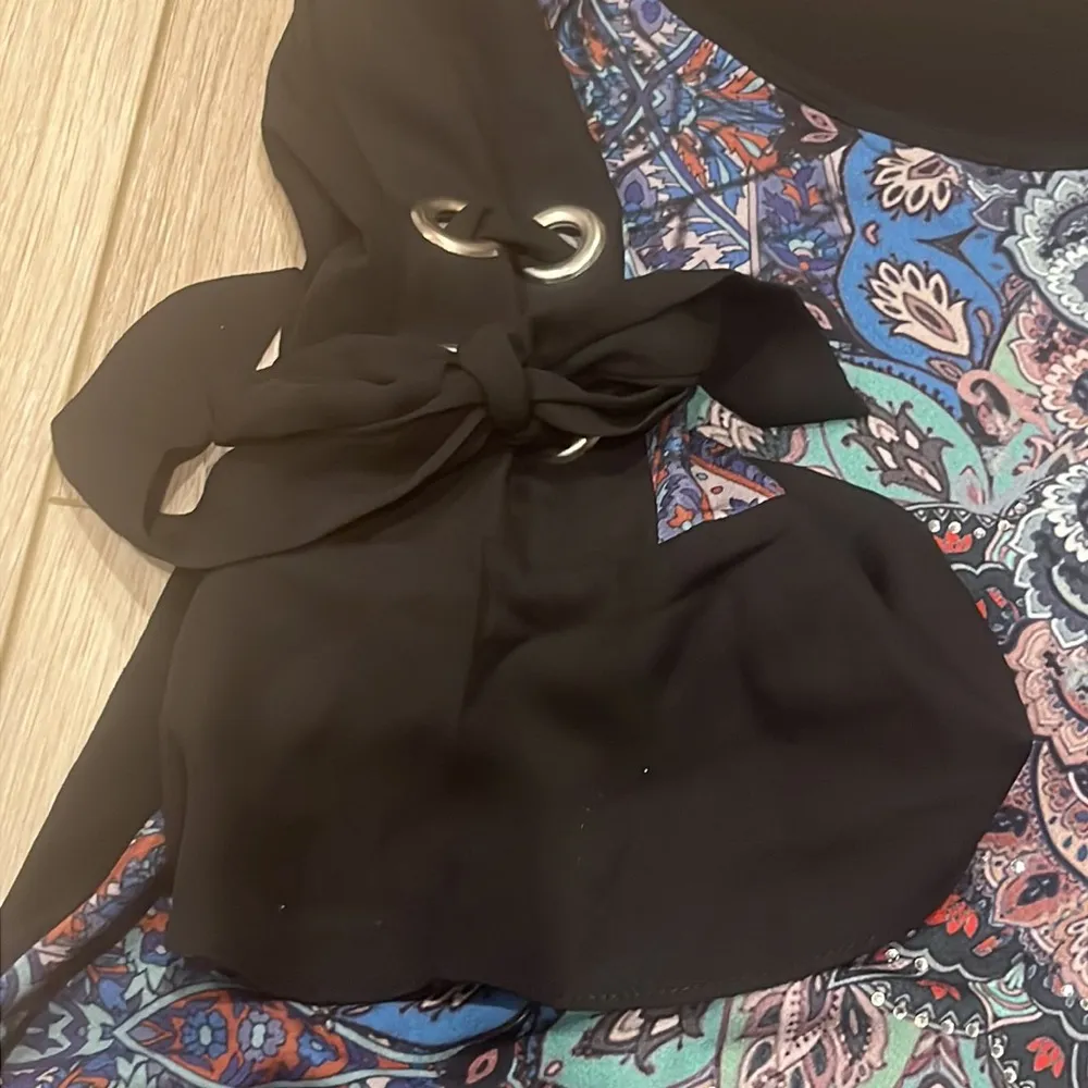 Desigual  | Blue/Black Patterned T-Shirt Dress Bell Sleeves Size XL - Image 3