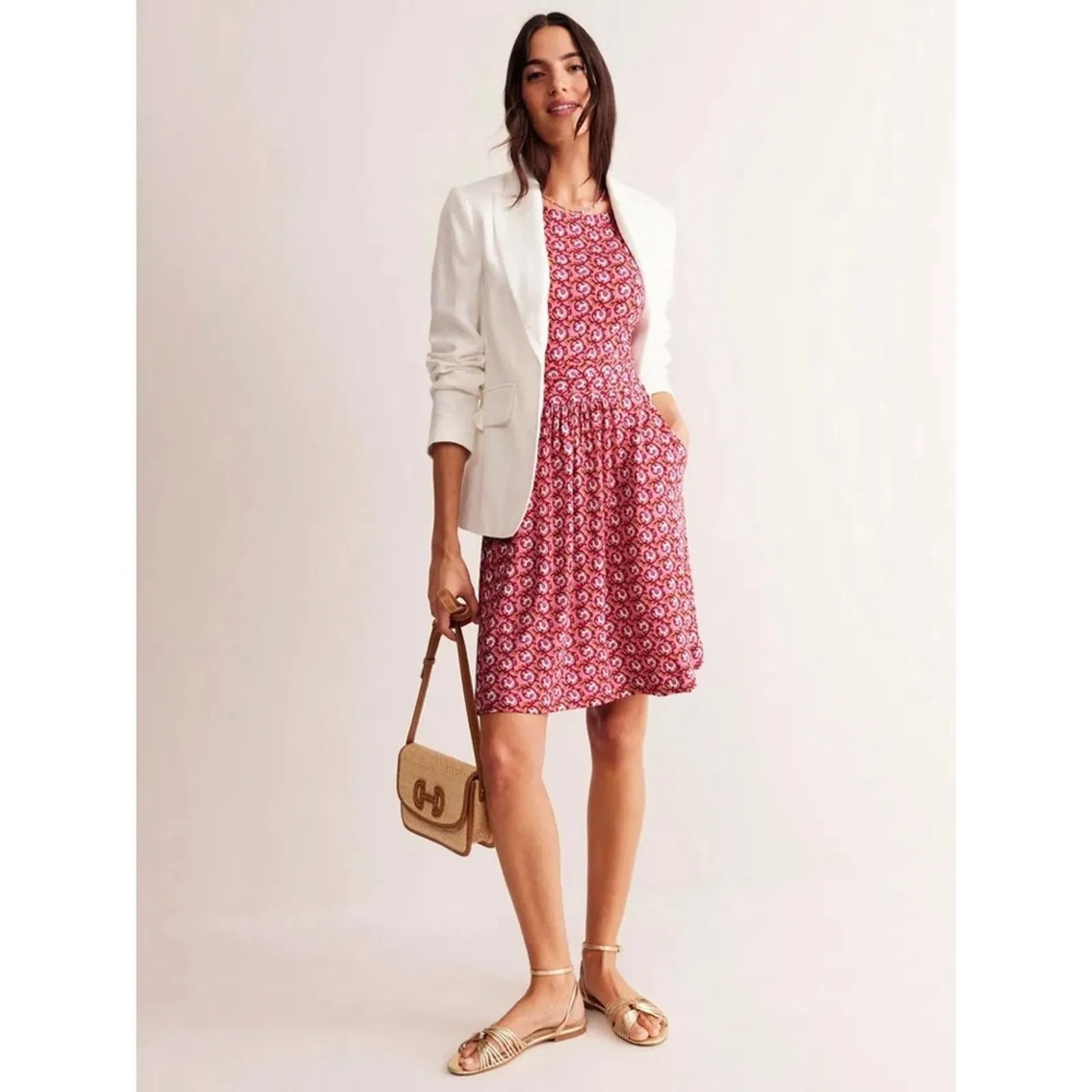 Boden Amelie Mini Dress in Foliage Terrace Pink Floral Print Size 12R Preloved - Image 2