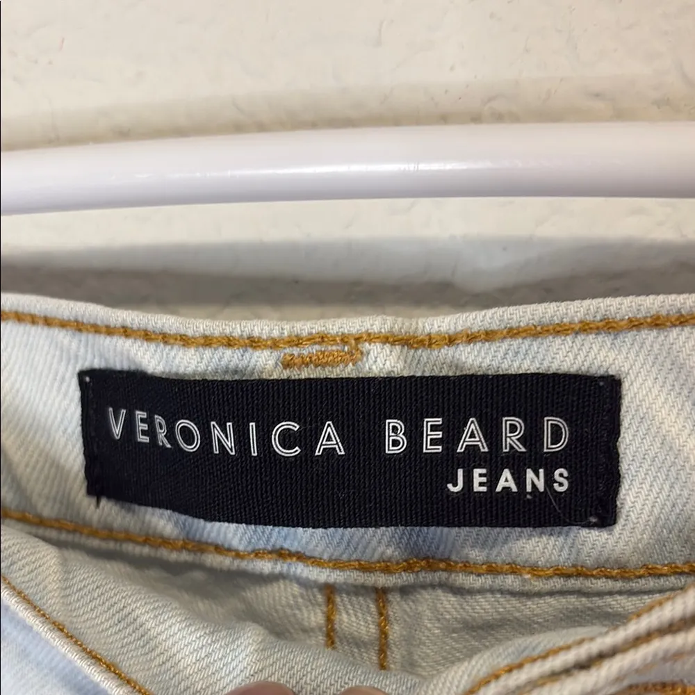 Veronica Beard Distressed Light Blue Jean Shorts with Stripe 9 inch Debbie - Image 2