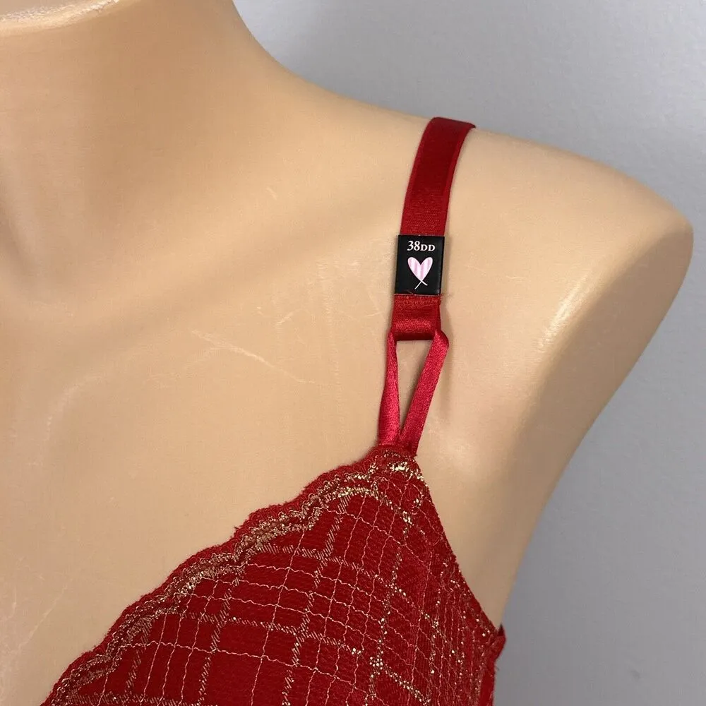 New Victoria’s Secret Push Up Bra Size 38DD Red Gold Underwire Lined Molded NWT - Image 4