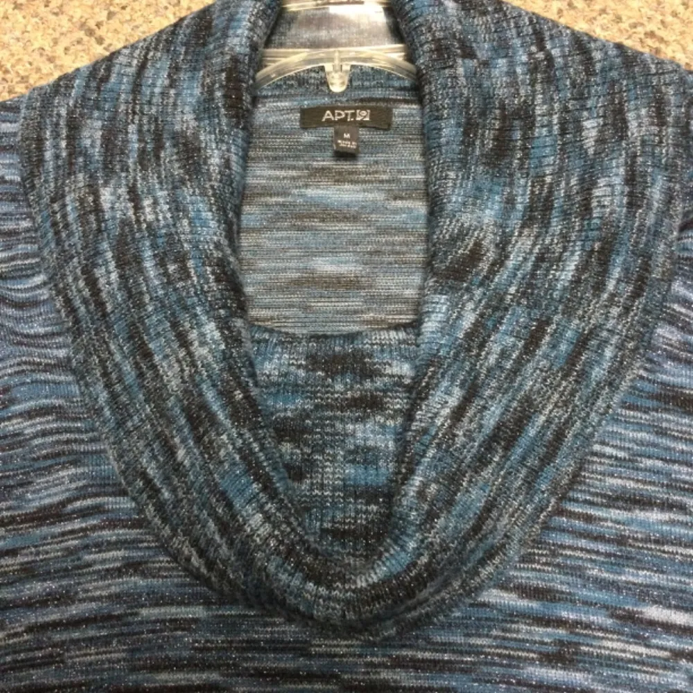 Apt. 9 Teal Black Silver Cowl Neck Short Sleeve Sweater Size Medium - Image 2