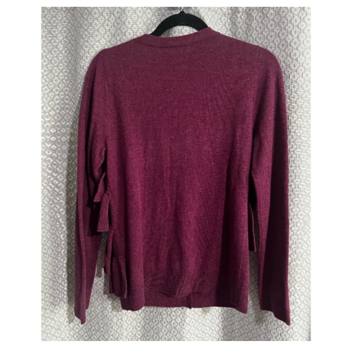 Garnet Hill Cardigan Sweater Size Small Burgundy 100% Wool Womens Ruffle - Image 2