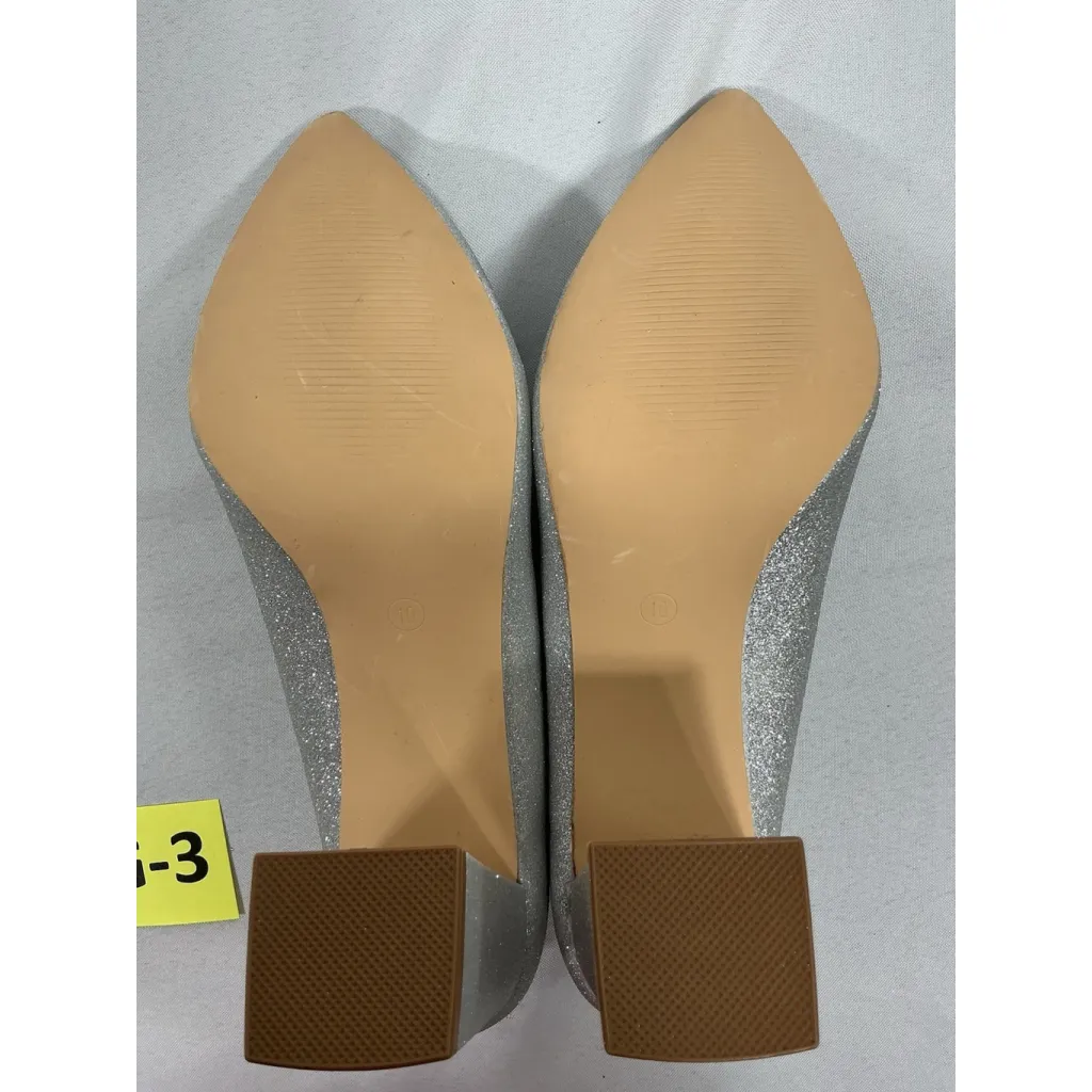 Womans Idifu Slipon Formal Pumps 10 Silver Sparkly Pointed Toe Block Heel NWOT - Image 8