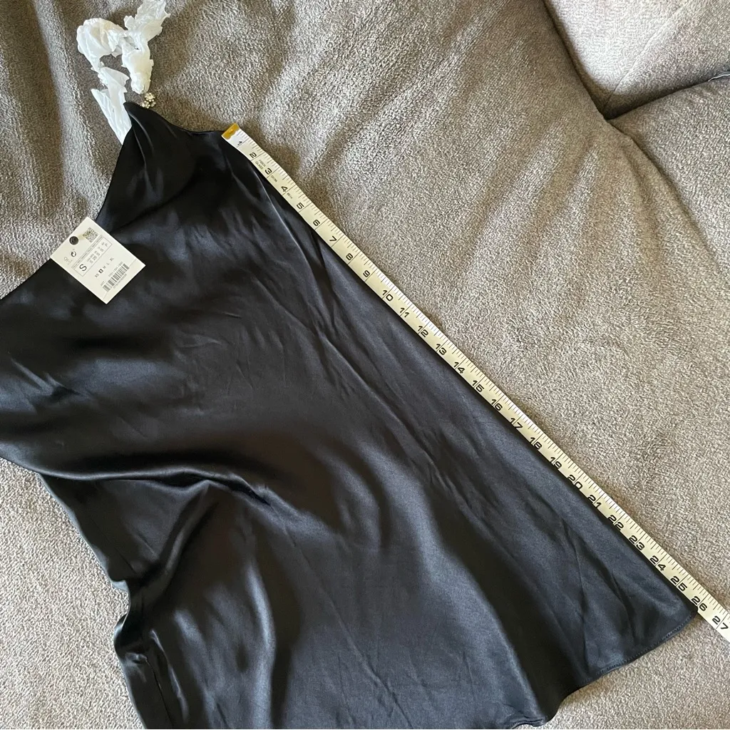 Zara Black Satin Crystal Embellished Going Out Fancy Cocktail Mini Slip Dress Sm - Image 10