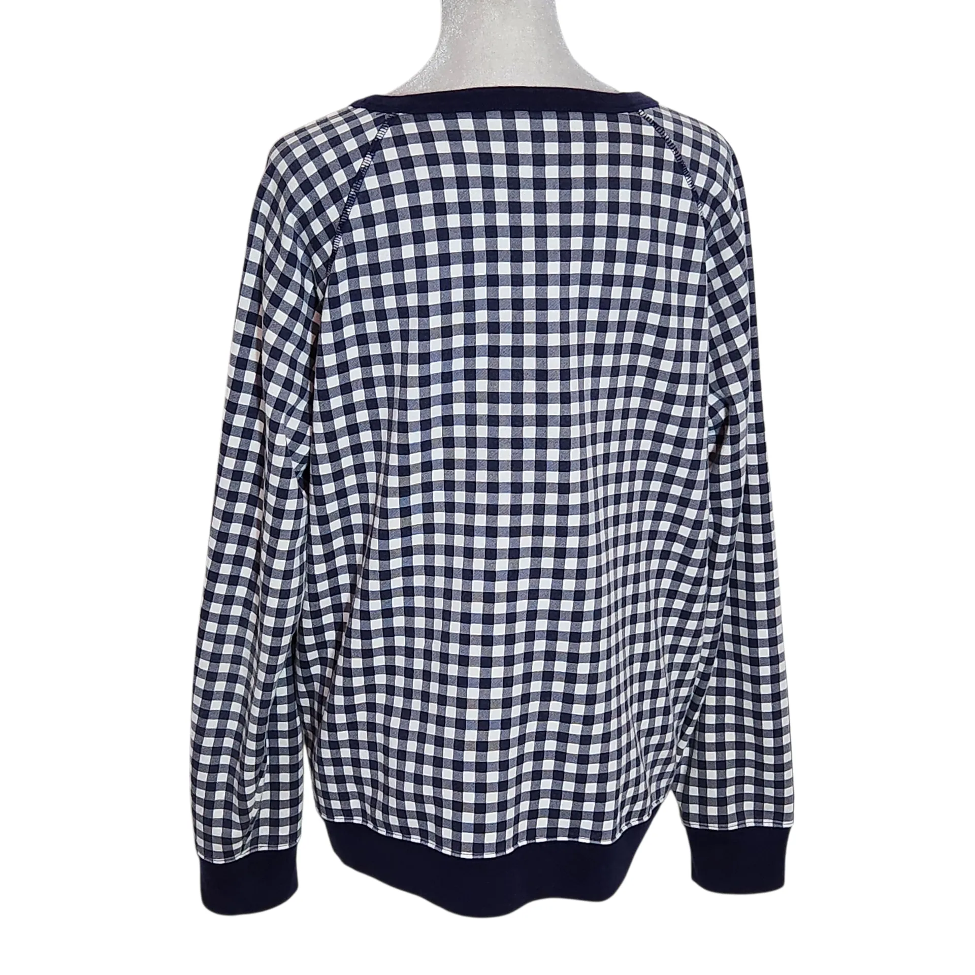 Draper James  Navy and White Gingham Sweatshirt Size Large Navy Check Pullover - Image 2