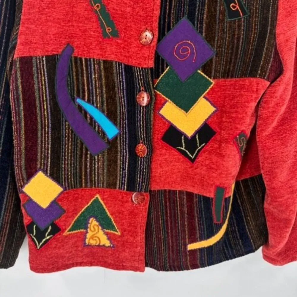 Vintage 90s DK by Daniel K Womens Patchwork Button Front Jacket Multicolor Large Red - Image 3