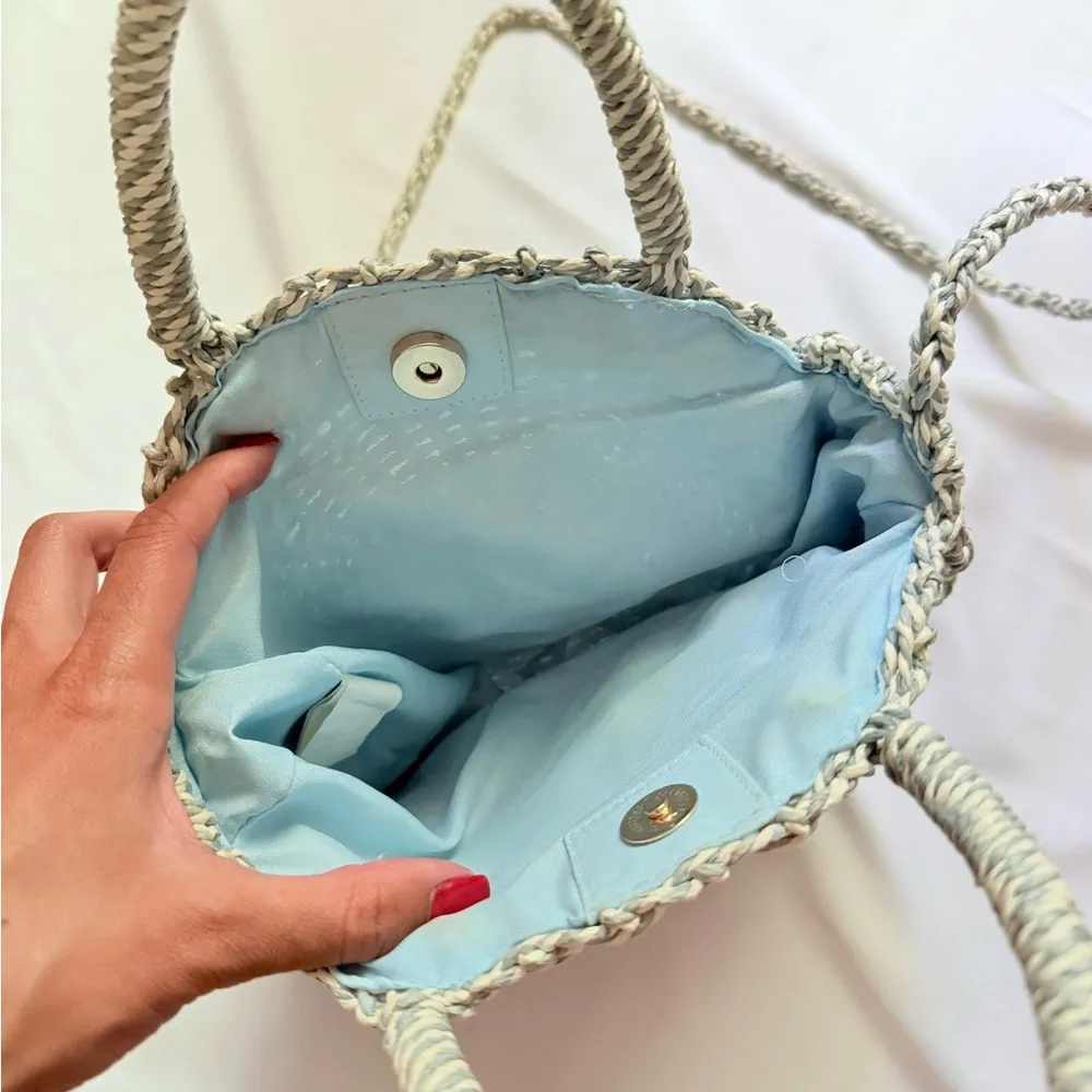 Light Blue Woven Round Crossbody Bag Gray - Image 2