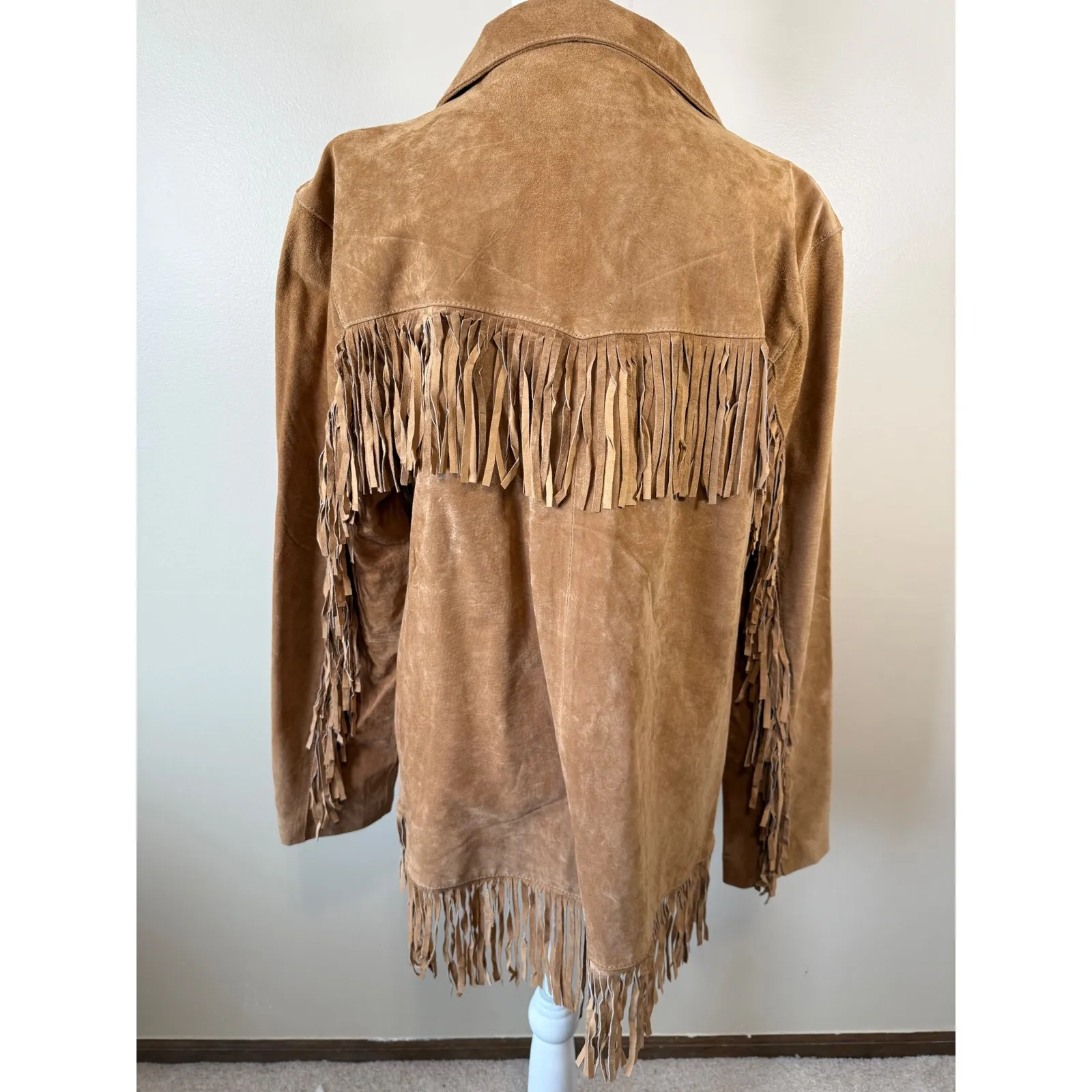 Leather Suede Fringe Tan Women Jacket Western Boho Style Size XL Cowgirl Rodeo Brown - Image 6