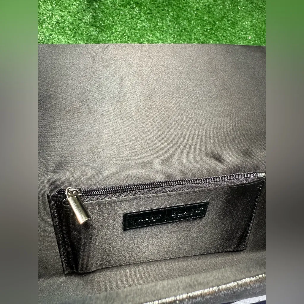 White House Black Market Elegant Black & Silver Studded Jewel Clutch Purse Bag - Image 9