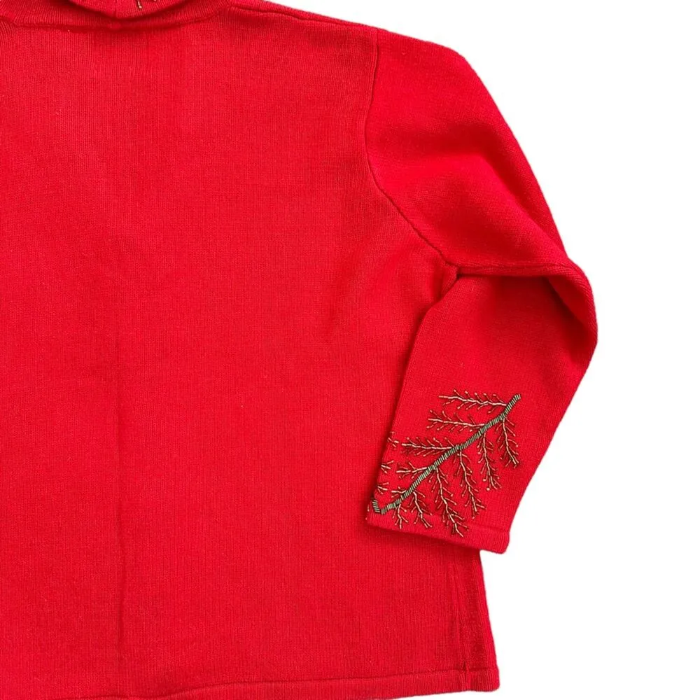 Storybook Knits Cardigan Sweater Red Holiday Christmas Beads Tree Size 2X - Image 8