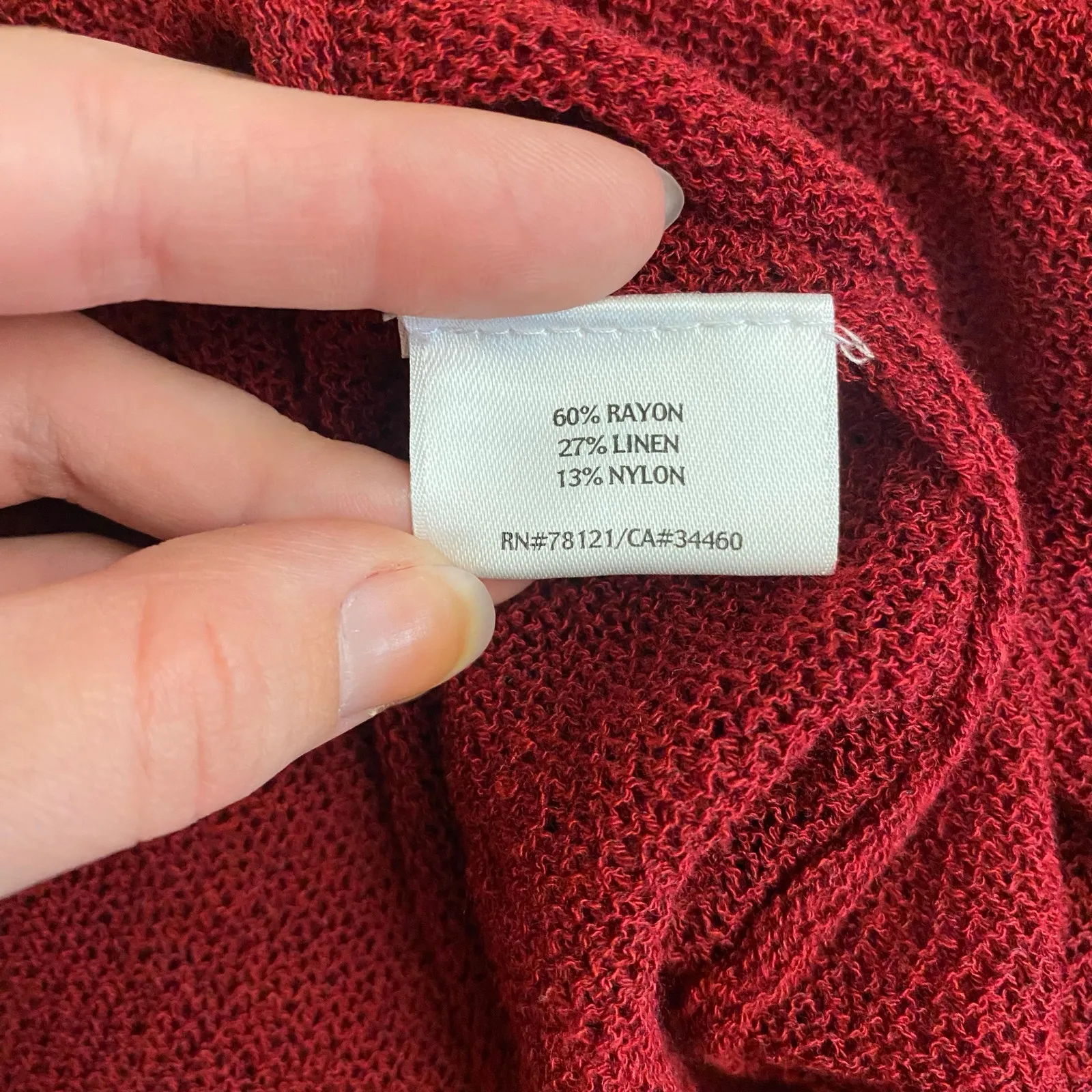 Eileen Fisher Wine Red Linen Blend Open Knit Open Front Ruffle Cardigan Size‎ XS - Image 8