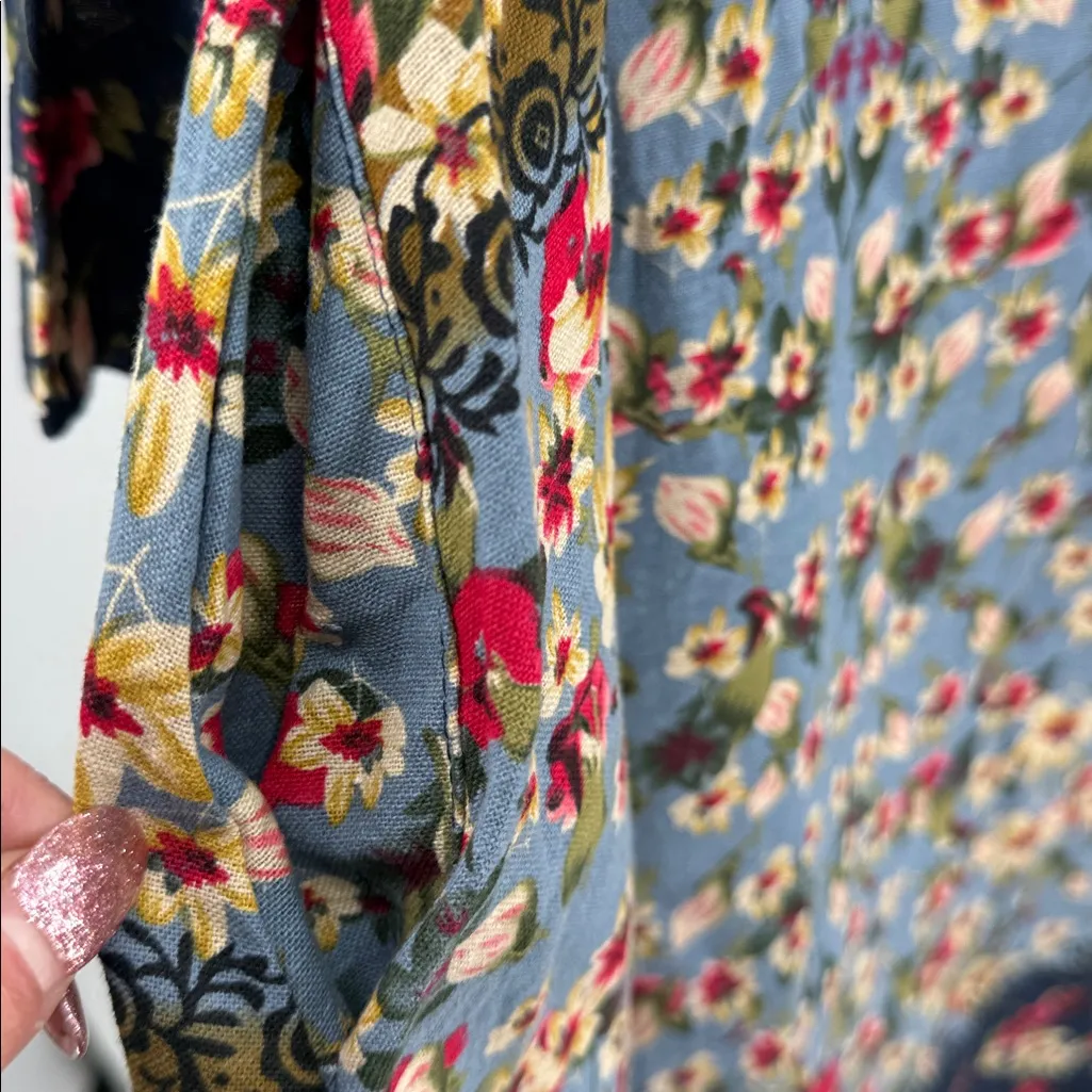 Zanzea Floral Maxi Dress Blue Multicolor cotton pockets M boho casual modest - Image 11