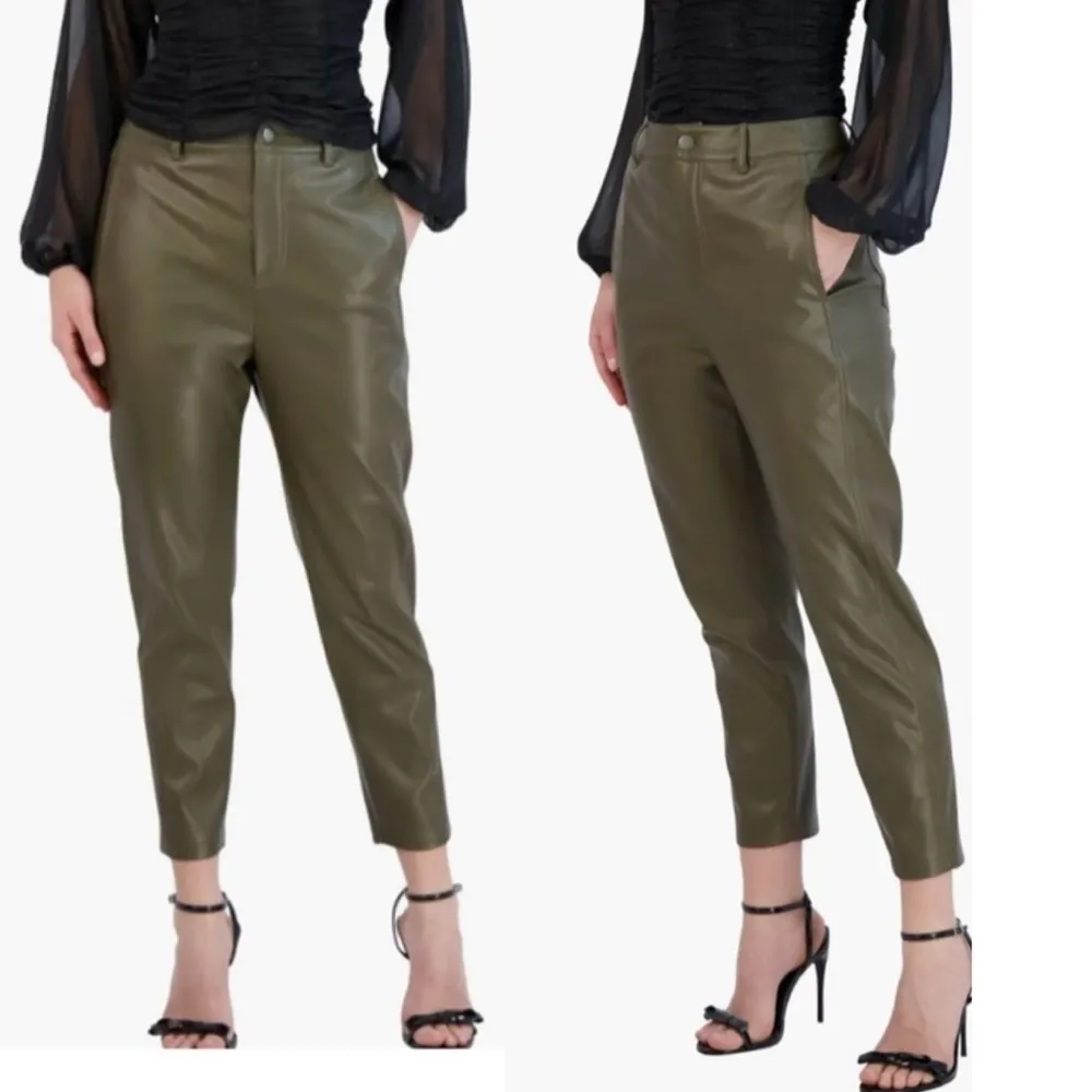 NWT  BCBGeneration Faux Vegan Leather Straight Leg Pants Olive Green - Image 2
