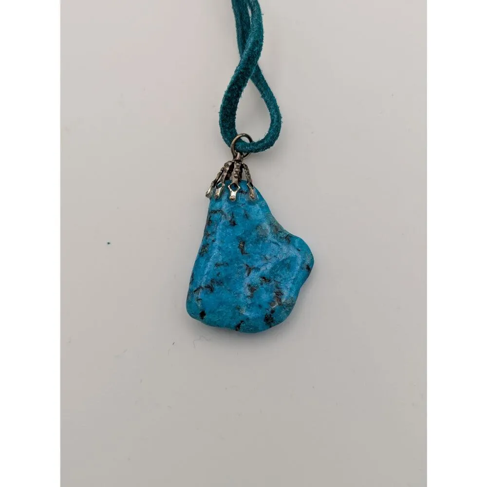 Handmade Raw Polished Turquoise Necklace Pendant Leather Cord Native American - Image 3